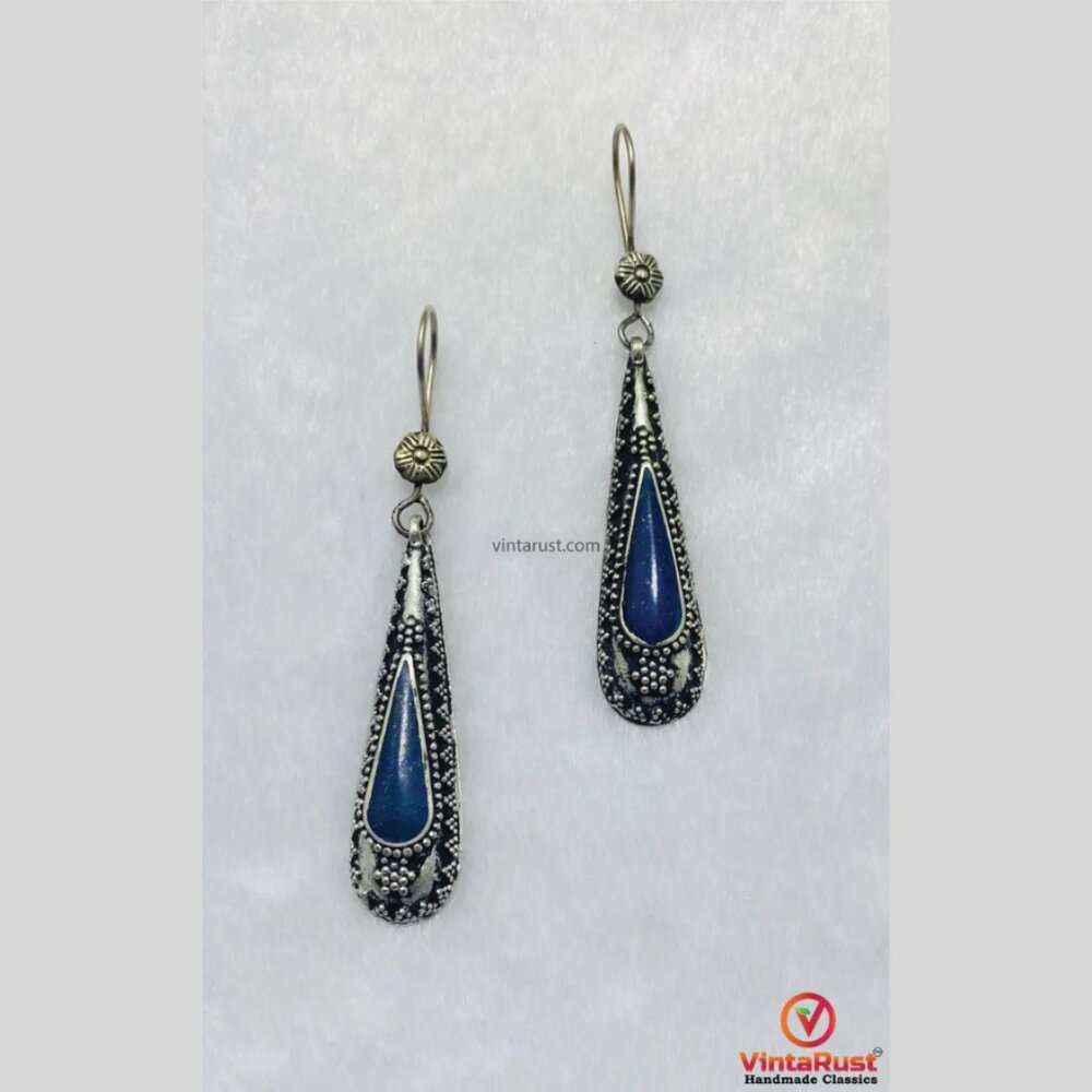 Minimalist Long Drop Lapis Lazuli Earrings: Handmade Boho Festival Jewelry